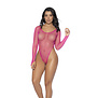 Langarm Fishnet Bodysuit - One Size - Roze