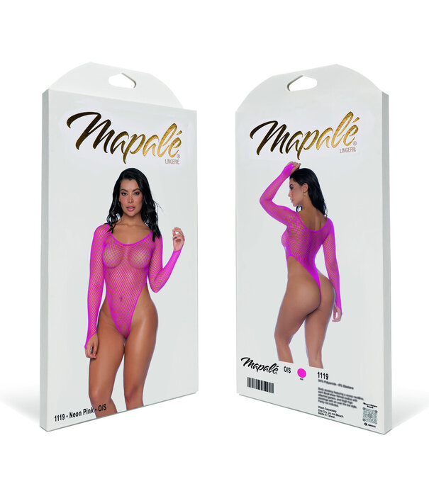 Mapalé Langarm Fishnet Bodysuit - One Size - Roze