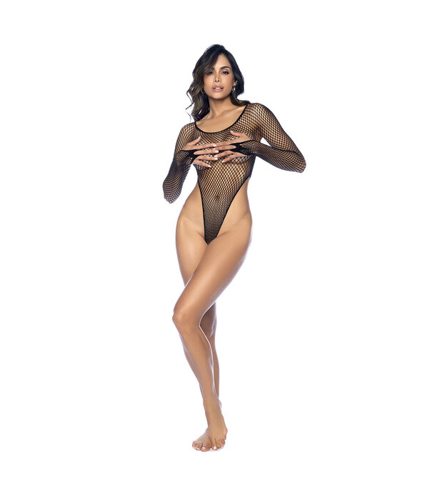 Mapalé Langarm Fishnet Bodysuit - One Size - Zwart