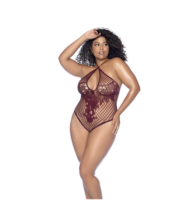 Mapalé Bloemen Visnet Bodysuit - Koning Maat - Kers