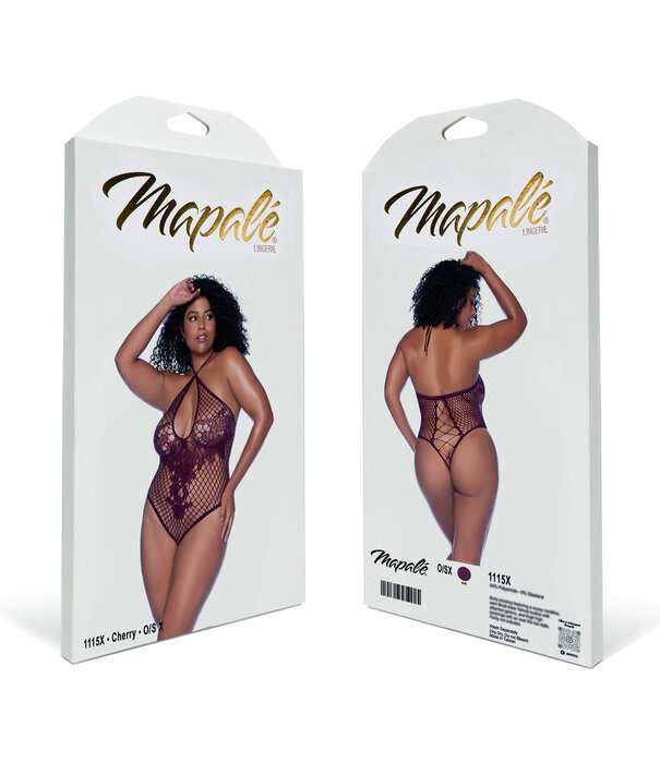 Mapalé Bloemen Visnet Bodysuit - Koning Maat - Kers