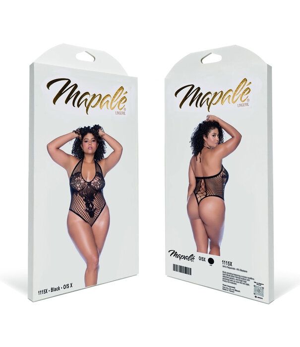 Mapalé Bloemen Fishnet Bodysuit - Koning Maat - Zwart