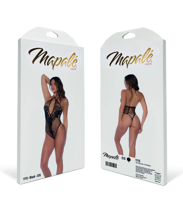 Mapalé Bloemen Visnet Bodysuit - Één Maat - Zwart