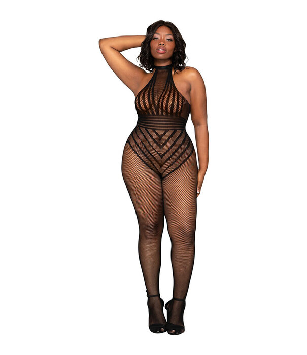 Dreamgirl Visnet Bodystocking Teddy - Plus Size - Zwart