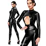 Noir Handmade F400 wetlook catsuit met open cups en halternek zwart