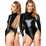 Noir Handmade F402 wetlook body met open rug en lange mouwen zwart