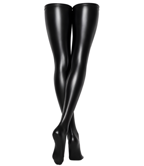 * NOIR handmade Noir Handmade F403 wetlook overknee kousen met voet zwart