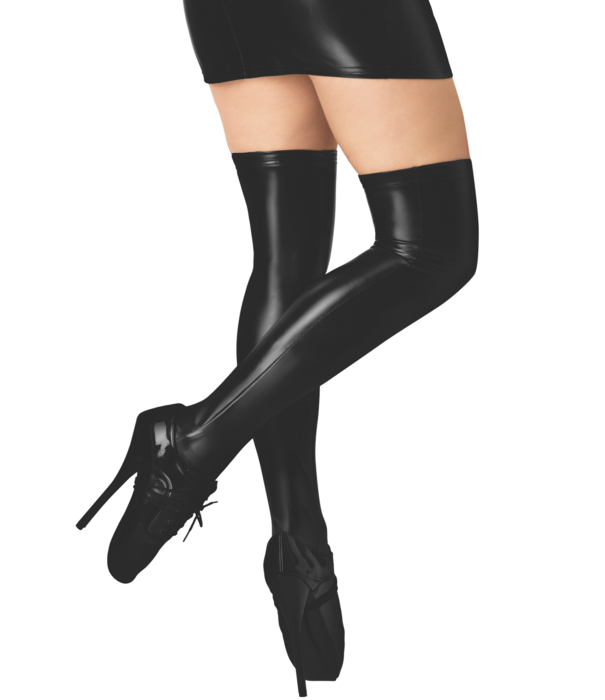 * NOIR handmade Noir Handmade F403 wetlook overknee kousen met voet zwart