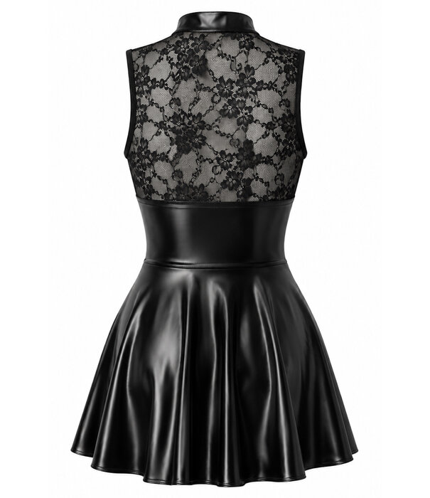 * NOIR handmade Noir Handmade F404 wetlook mini jurk met transparant kant zwart
