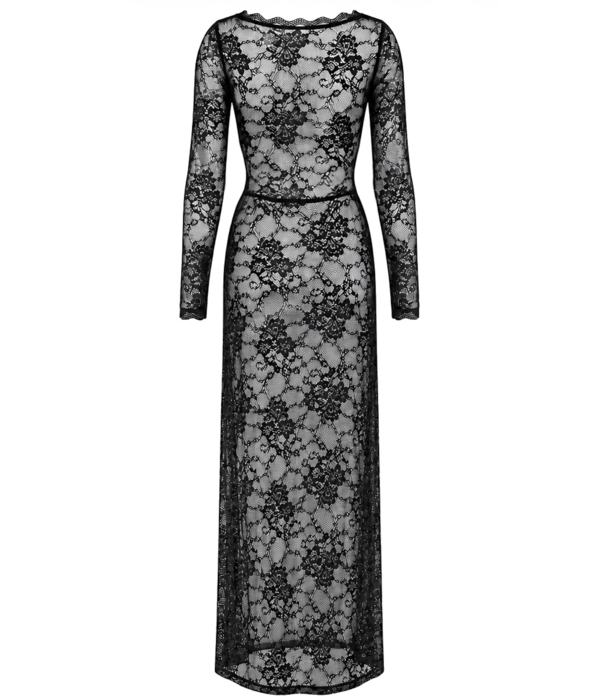 * NOIR handmade Noir Handmade F405 transparante kanten maxi jurk met hoge split zwart