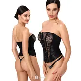 Noir Handmade F406 kanten corset met powerwetlook zwart