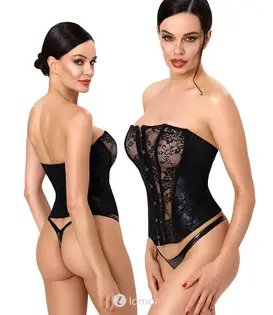 Kanten corset met wetlook zwart, F406