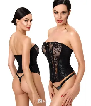 Kanten corset met wetlook zwart, F406