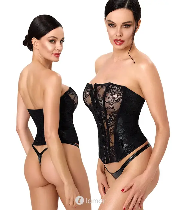 * NOIR handmade Noir Handmade F406 kanten corset met powerwetlook zwart