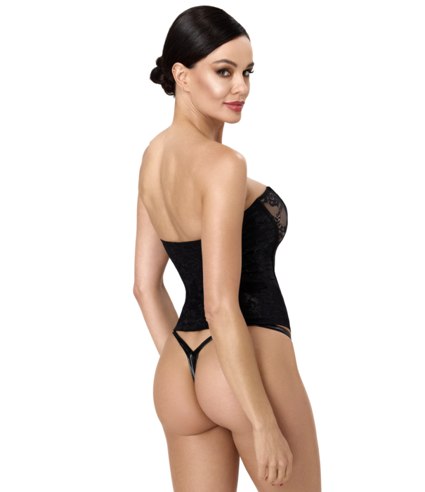 * NOIR handmade Noir Handmade F406 kanten corset met powerwetlook zwart