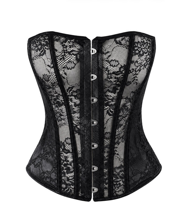 * NOIR handmade Noir Handmade F406 kanten corset met powerwetlook zwart