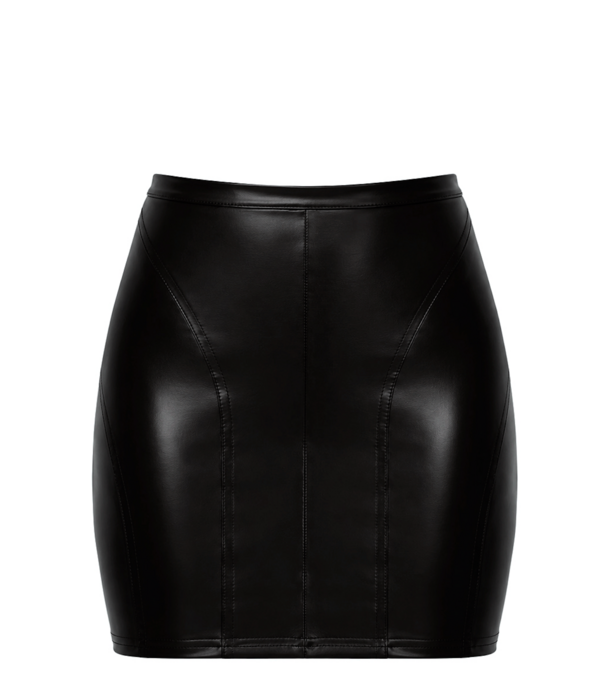 * NOIR handmade Noir Handmade F407 wetlook minirok zwart met decoratieve naden