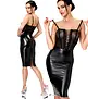 Noir Handmade F408 wetlook midi jurk met tule en veters zwart
