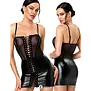 Noir Handmade F409 wetlook mini jurk met tule en veters zwart