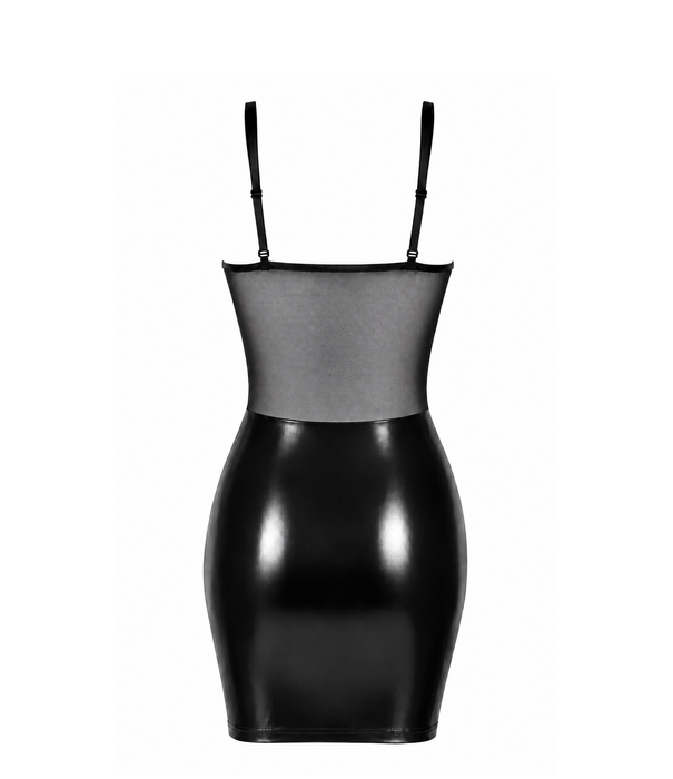 * NOIR handmade Noir Handmade F409 wetlook mini jurk met tule en veters zwart