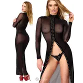 Noir Handmade F410 transparante maxi jurk met veters zwart