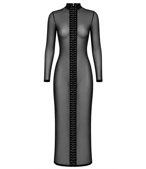 * NOIR handmade Noir Handmade F410 transparante maxi jurk met veters zwart