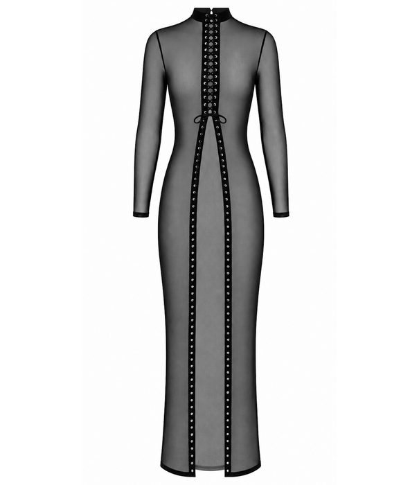 * NOIR handmade Noir Handmade F410 transparante maxi jurk met veters zwart
