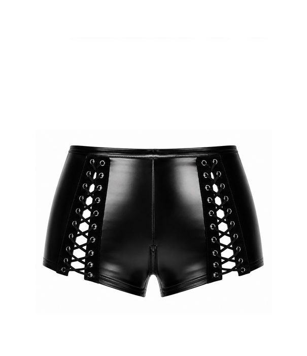 * NOIR handmade Noir Handmade F411 wetlook short met hoge taille en vetering zwart