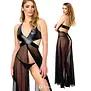Noir Handmade F412 wetlook maxi jurk met transparant tule en halternek zwart