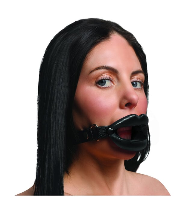 Juicy Lips - Siliconen Open Mond Gag - Zwart