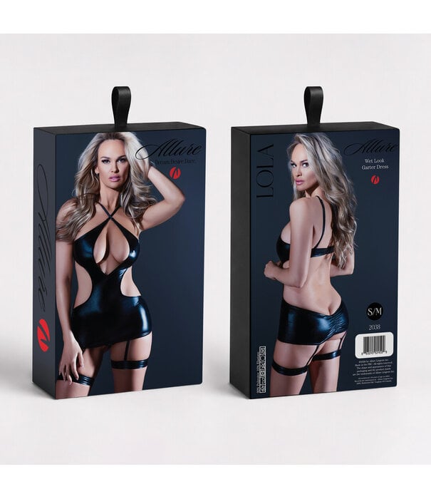 Allure Lola - Wetlook Garter Jurk - L/XL - Zwart