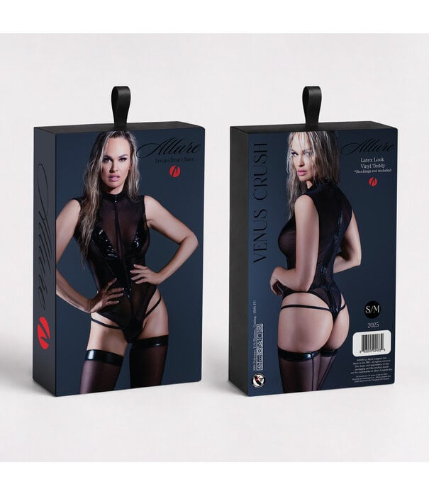 Allure Venus Crush - Latex Look Vinyl Teddy - S/M - Zwart