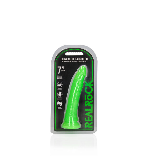 RealRock by Shots Slank Realistisch Dildo met Zuignap - Glow in the Dark - 7'' / 18 cm