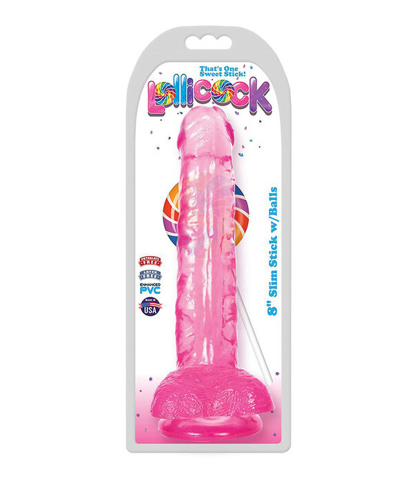 Curve Toys Slim Stick Cherry Ice - Dildo met ballen - 8 / 20,5 cm