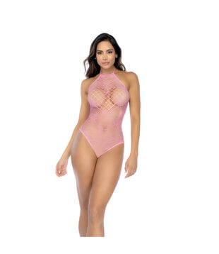 Hart Visnet Bodysuit met Hartdetail - One Size - Bubbelgum Roze