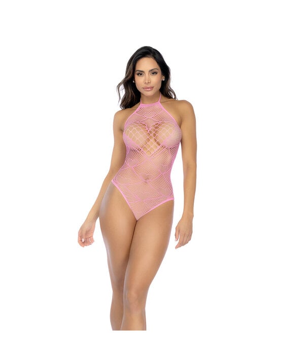 Mapalé Hart Visnet Bodysuit met Hartdetail - One Size - Bubbelgum Roze