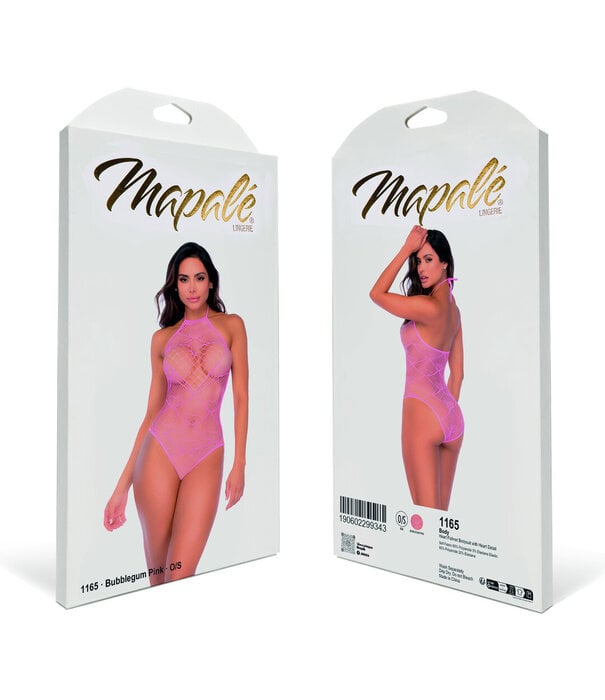 Mapalé Hart Visnet Bodysuit met Hartdetail - One Size - Bubbelgum Roze