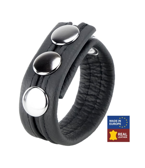 Red Leather Verstelbare Leren Cockring - Zwart