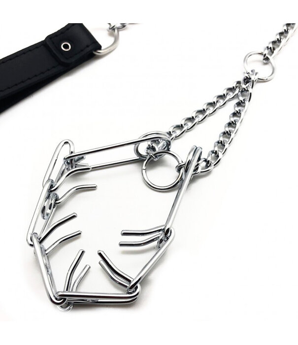 Red Leather Leiband met Choker voor Penis - Zwart/Zilver