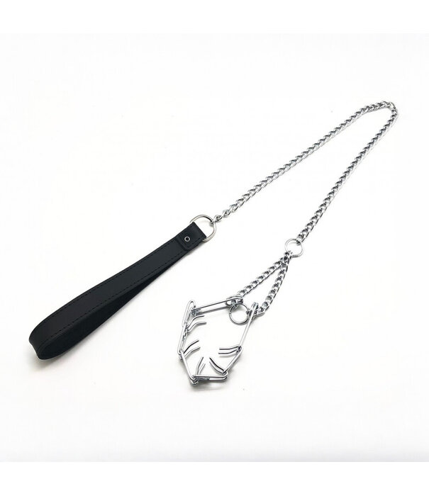 Red Leather Leiband met Choker voor Penis - Zwart/Zilver