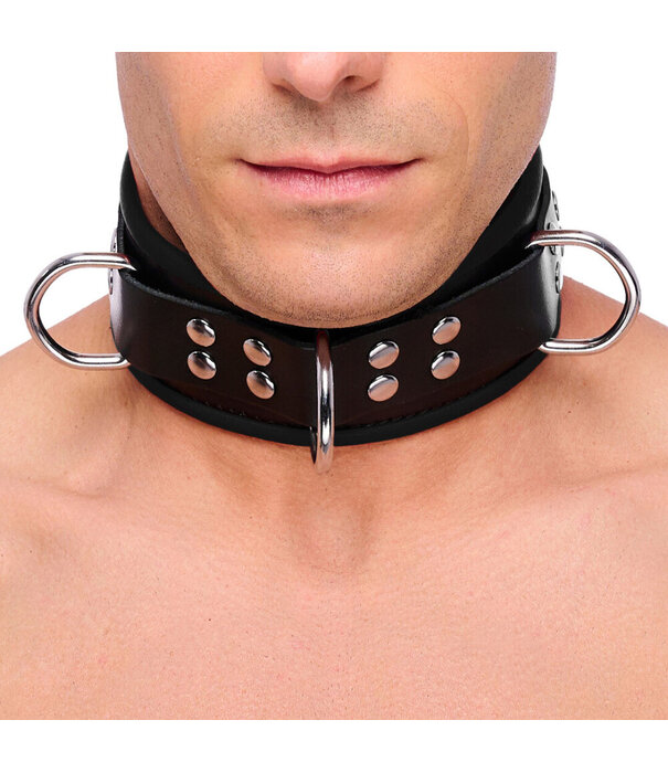 Red Leather Leren Ketting 3 D Ringen - Zwart