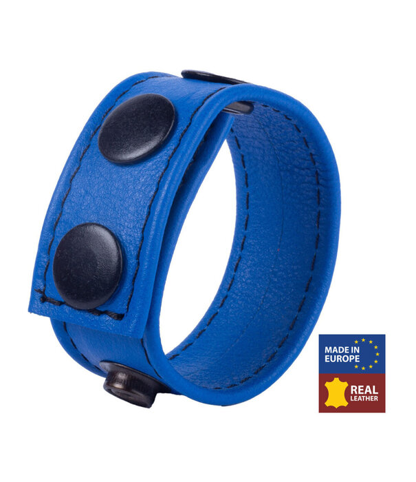 Red Leather Cocky - Verstelbare Leren Cockring - Blauw