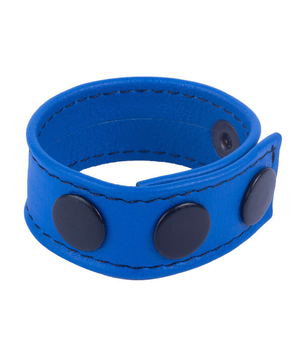 Red Leather Cocky - Verstelbare Leren Cockring - Blauw