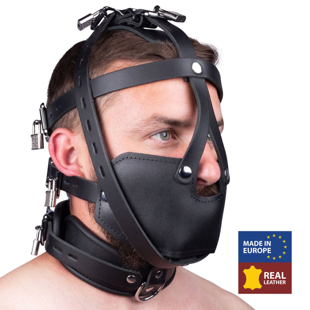 Red Leather Leren Masker - Zwart