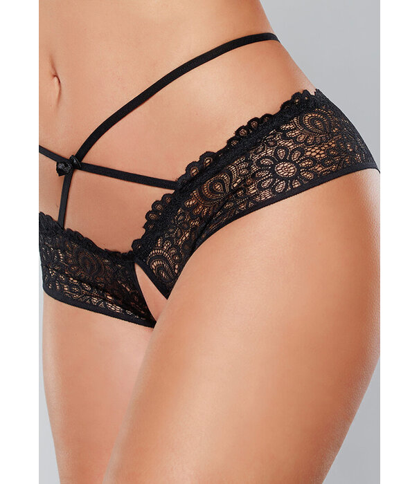Allure Open Panty met Kantafwerking en Kruisbanden - One Size