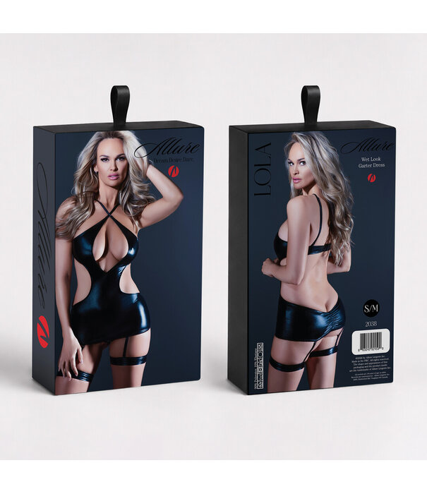 Allure Lola - Wetlook Garter Jurk - S/M - Zwart