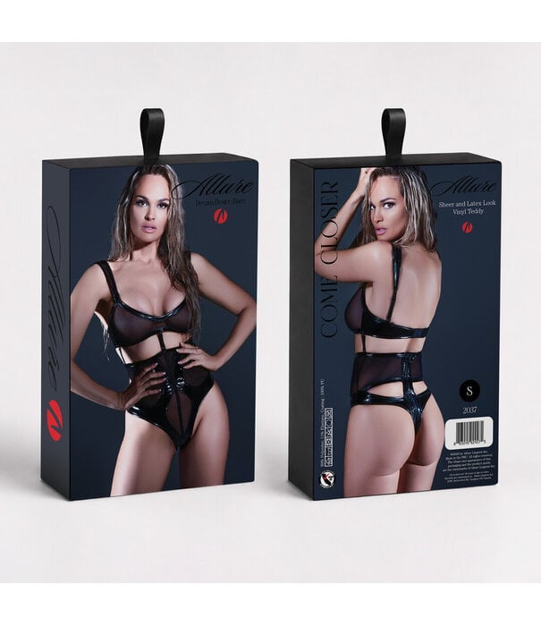 Allure Kom Dichterbij - Doorzichtige en Latex Look Vinyl Teddy - XL - Zwart
