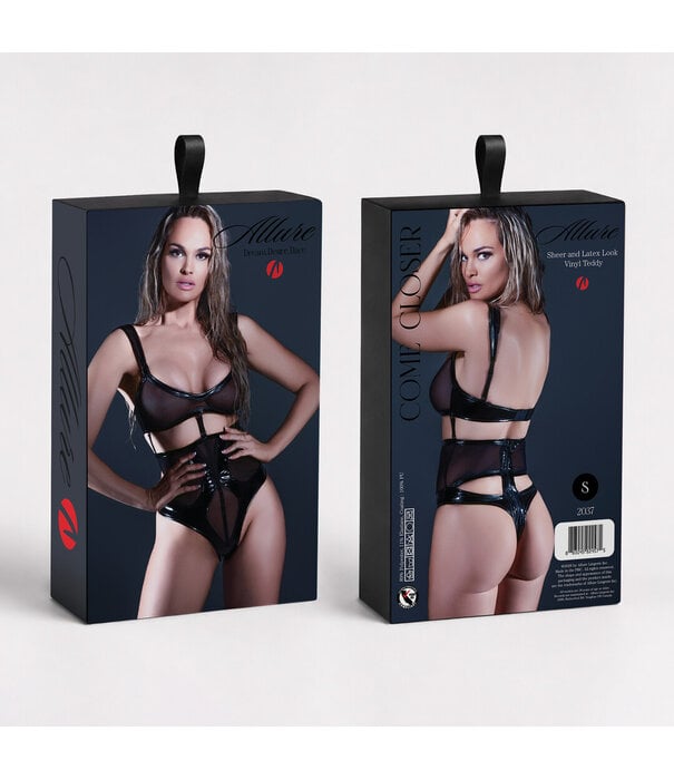 Allure Kom Dichterbij - Transparante en Latex Look Vinyl Teddy - L - Zwart