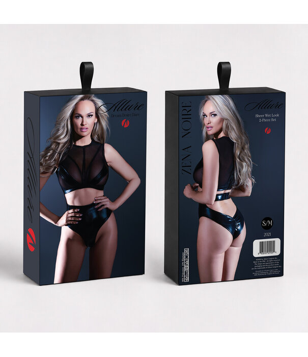 Allure Zena Noire - Doorzichtig en Wetlook Twee-delig Set - L/XL - Zwart
