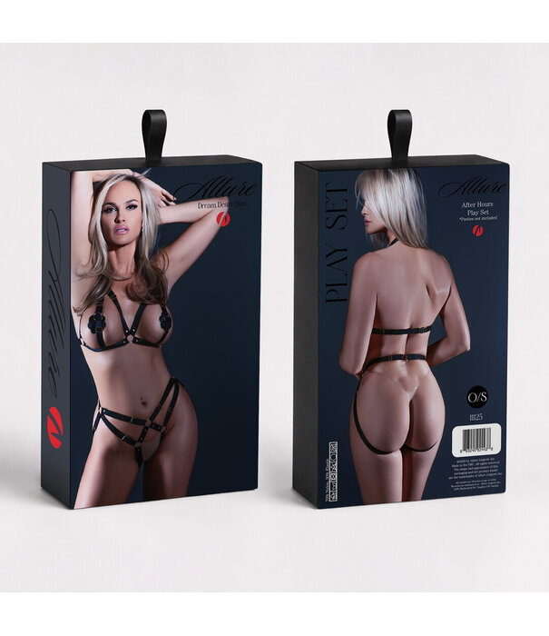 Allure After Hours Speelset - Bralette met Tepelringen en Open Panty - One Size - Zwart